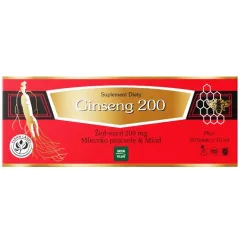 Ginseng 200 żeńszeń + mleczko pszczele+ miód 10x10ml fiolki GINSENG POLAND
